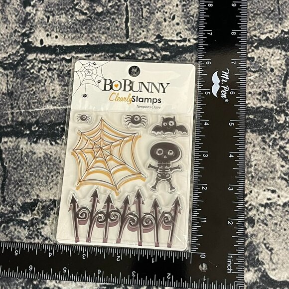 Bo Bunny MR. BONES Clearly Stamps Halloween Spider Skeleton Spiderweb Bat Fence - Picture 1 of 6
